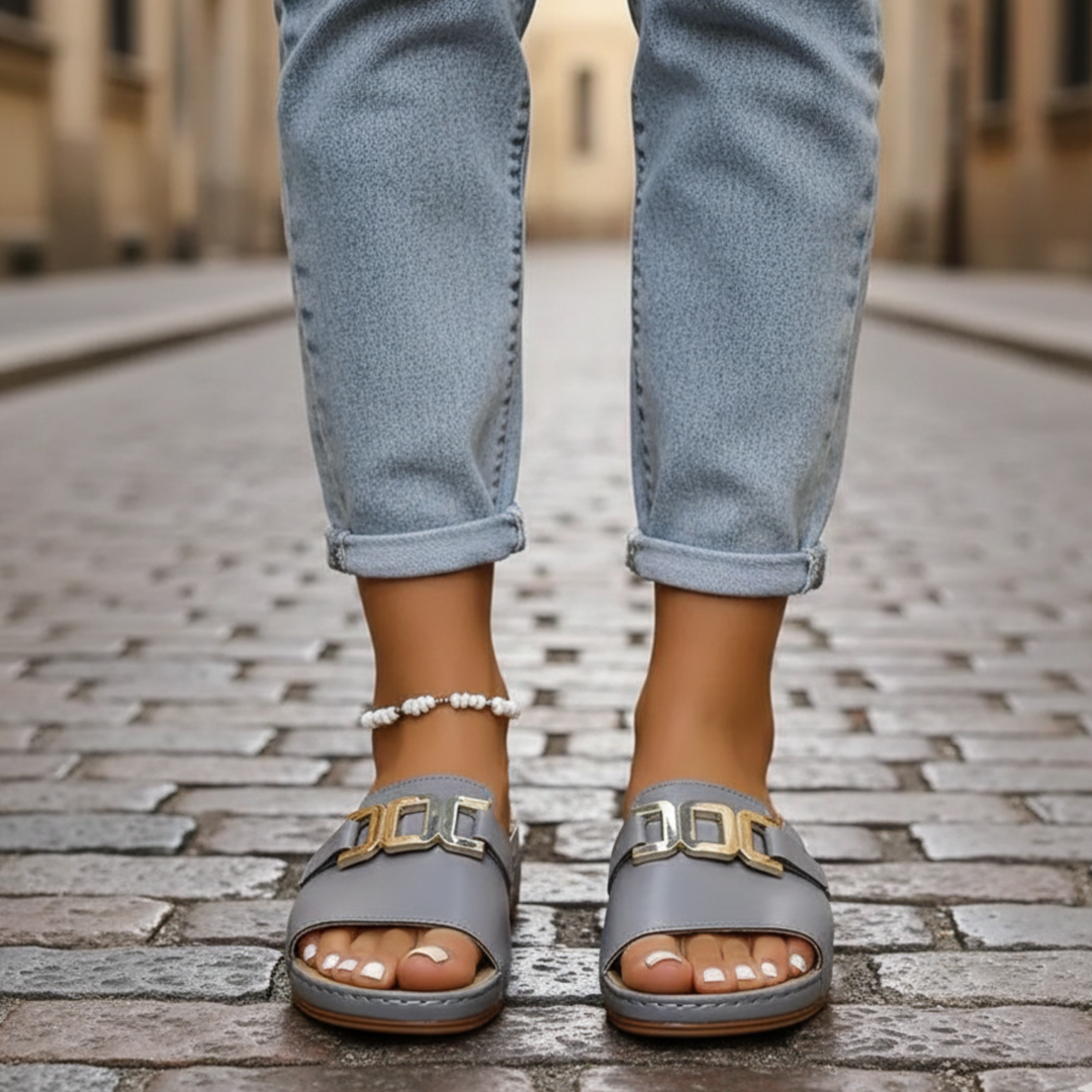 Women Sandals Wide Strap Buckle Open Toe Casual Adult