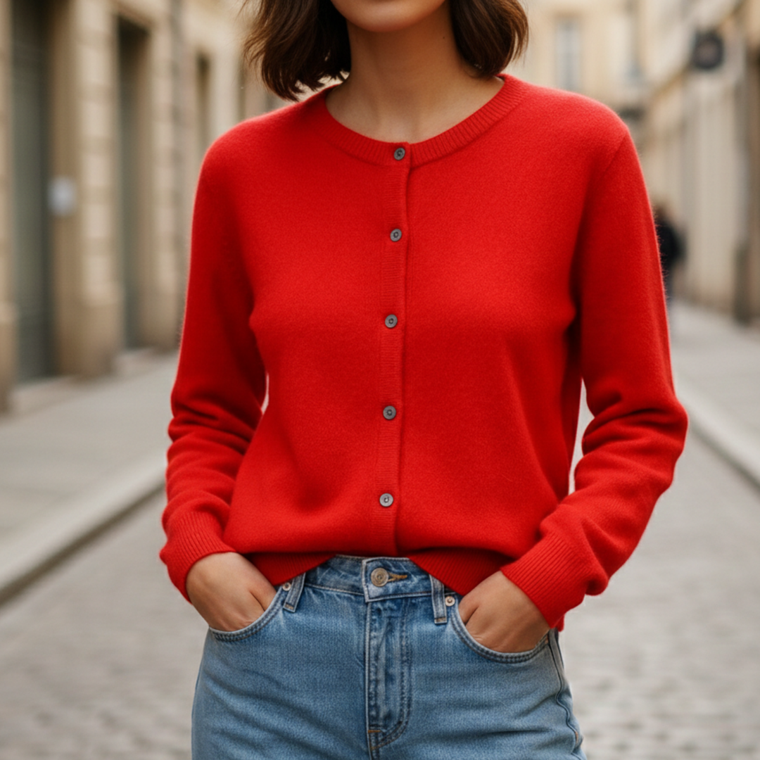 Cárdigan de Cachemira para Mujeres con Botones en la Parte Frontal, de Punto y de Manga Larga
