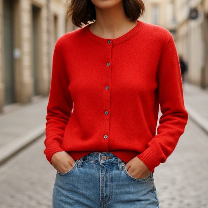 Cárdigan de Cachemira para Mujeres con Botones en la Parte Frontal, de Punto y de Manga Larga