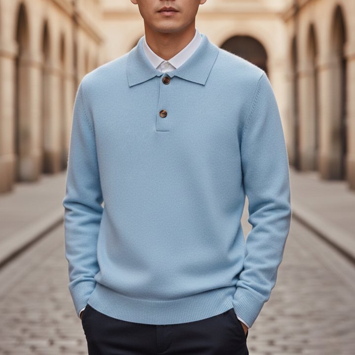 Cashmere Polo Shirt Long Sleeve Knit Men