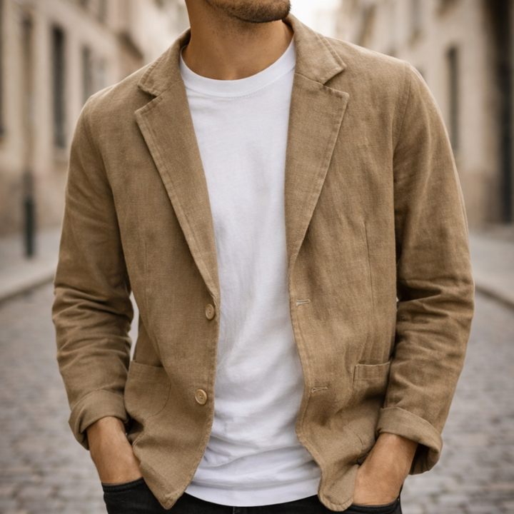 Linen Blazer Lightweight Two Button Casual Jacket Men