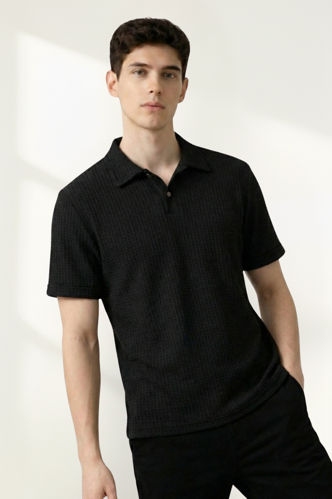 Men’s Waffle-Knit  Polo Shirt