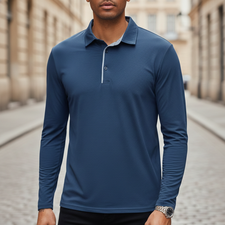 Mens Long Sleeve Polo Shirt Lightweight Athletic Fit