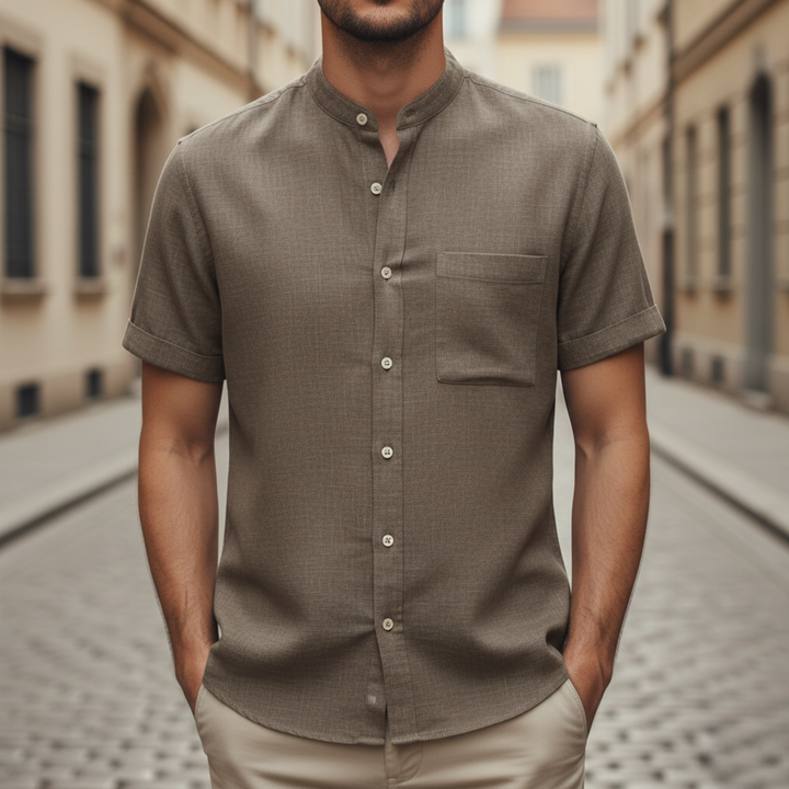Men's Shirt Short Sleeve with Mandarin Collar