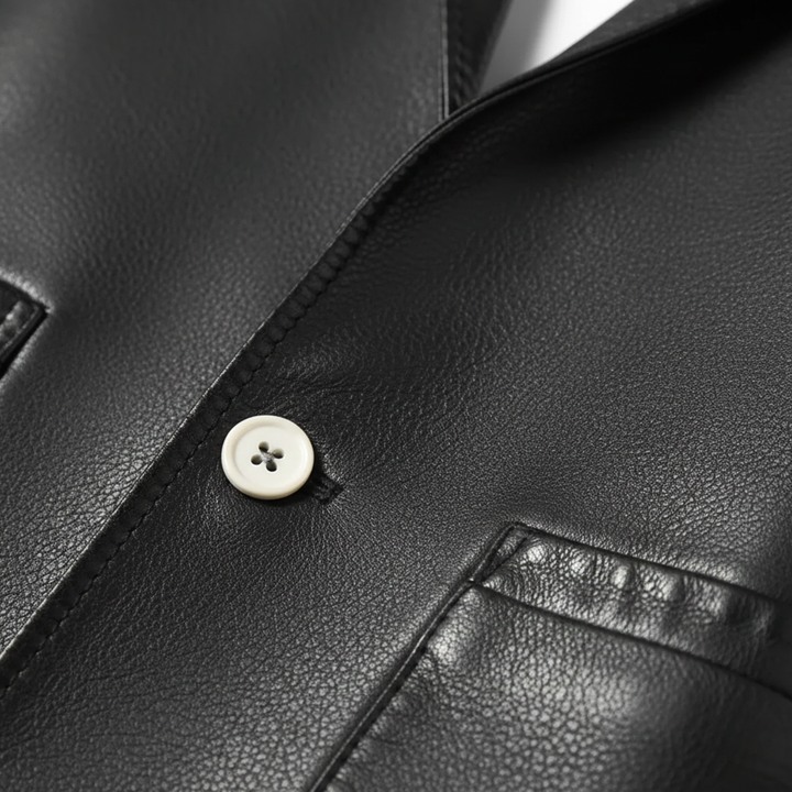 Leather Blazer Jacket Single Breasted Men