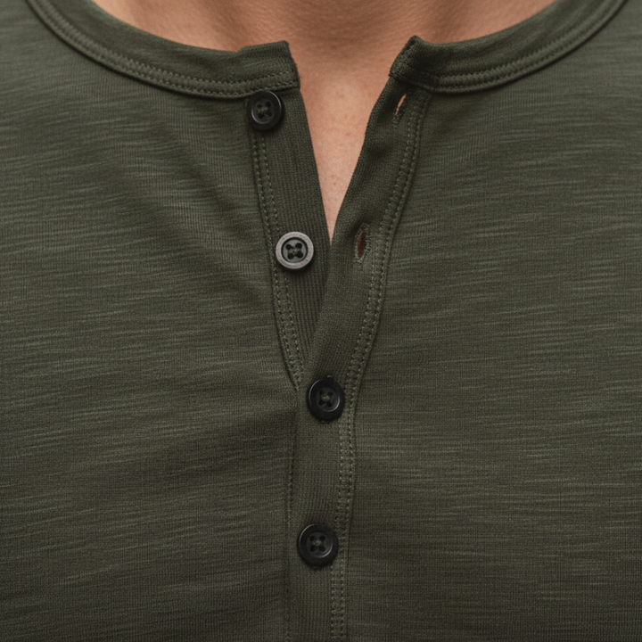 Shirt Long Sleeve Button Neck Men