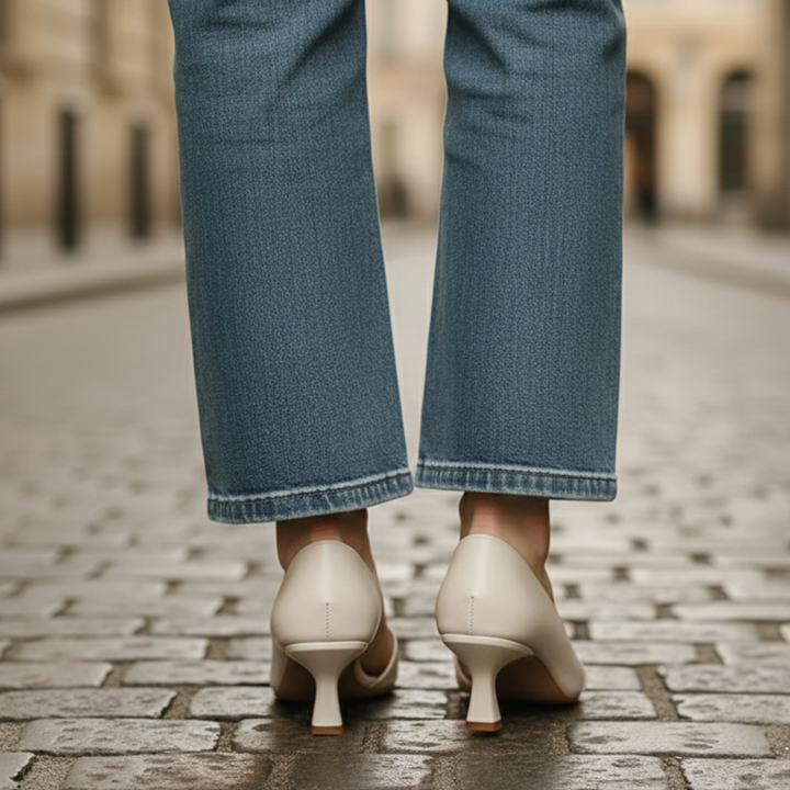 Leather Heels Square Toe Mid Heel Womens