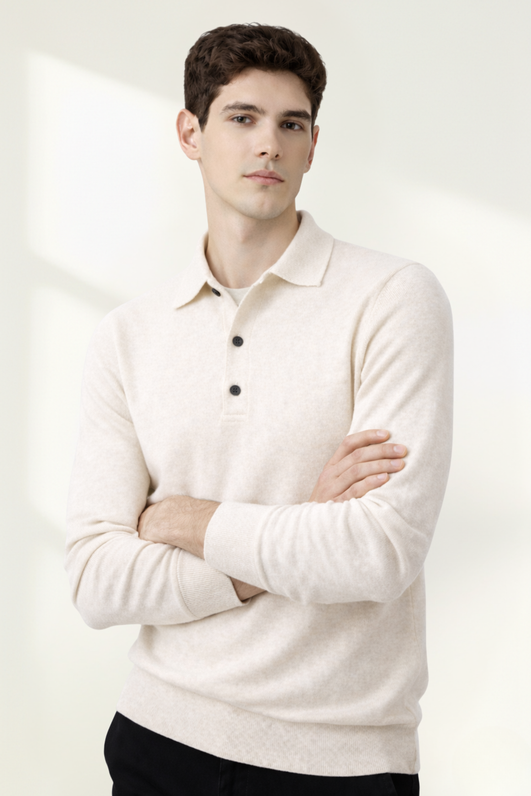 Suéter de polo de punto de manga larga para hombres