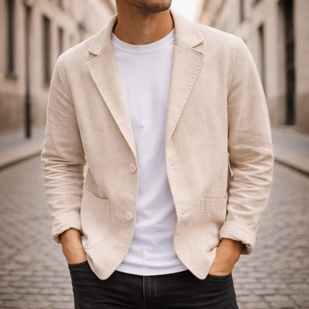 Linen Blazer Lightweight Two Button Casual Jacket Men