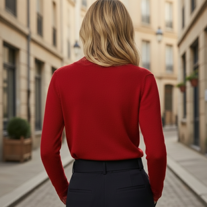 Cárdigan con Encaje en el Cuello en V y Manga Larga para Mujeres