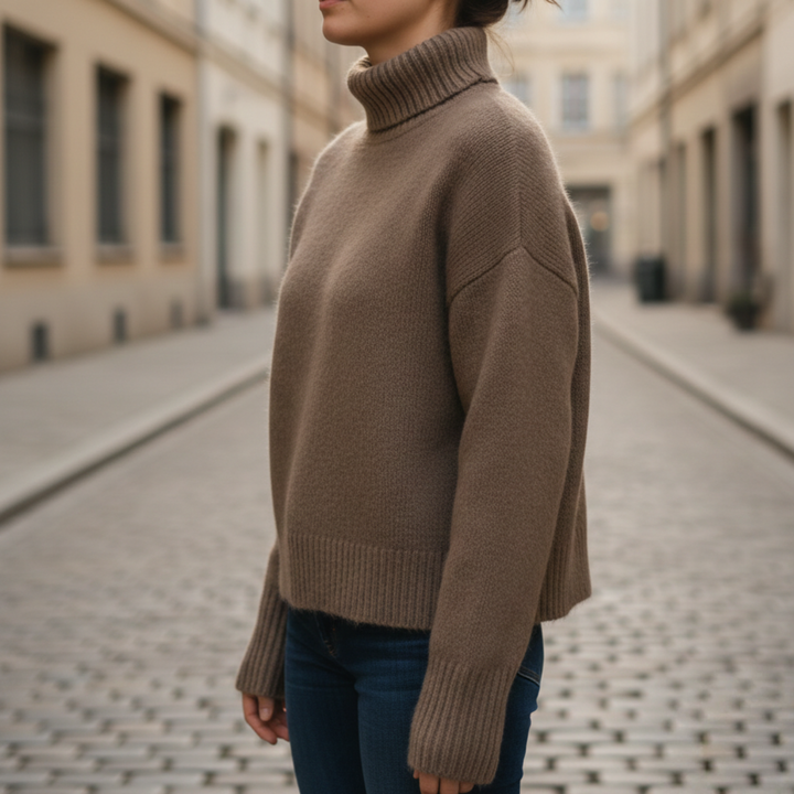 Pull en cachemire à col roulé tricoté à manches longues pour femme