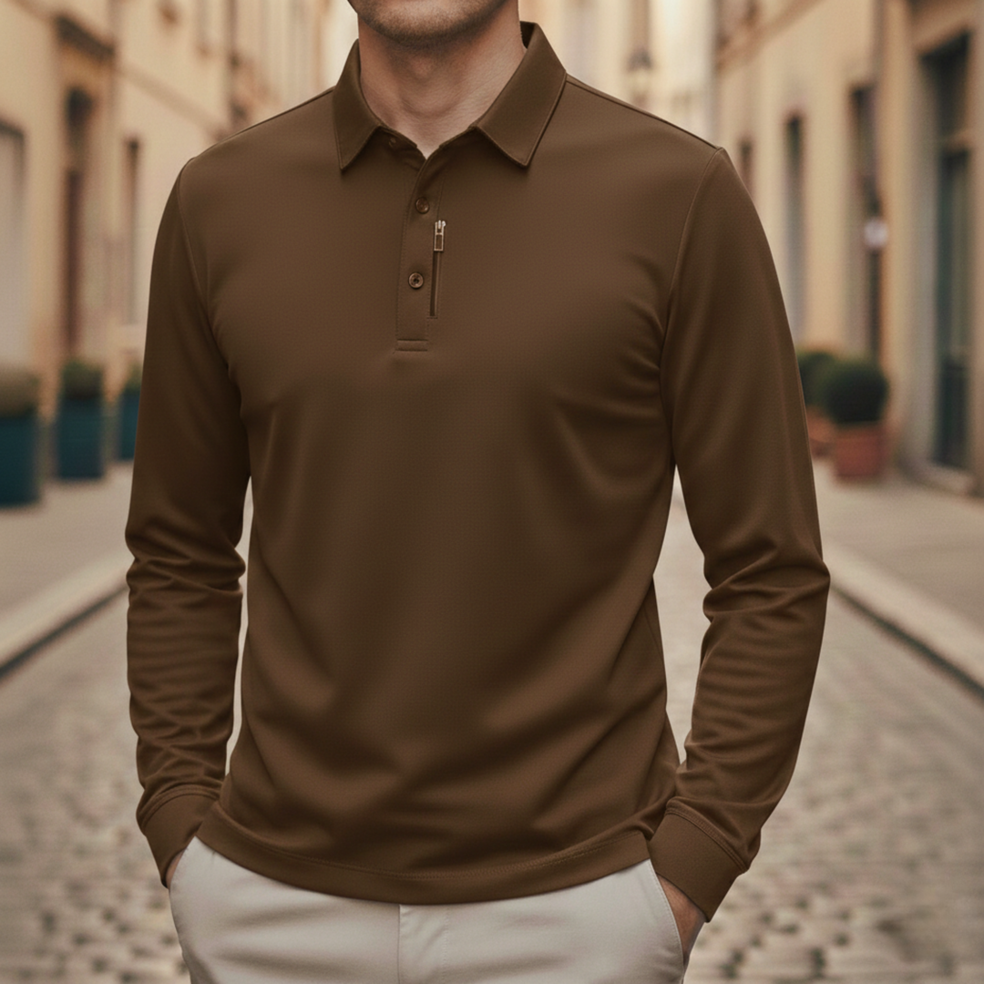 Polo Shirt Long Sleeve Solid Business Casual Men
