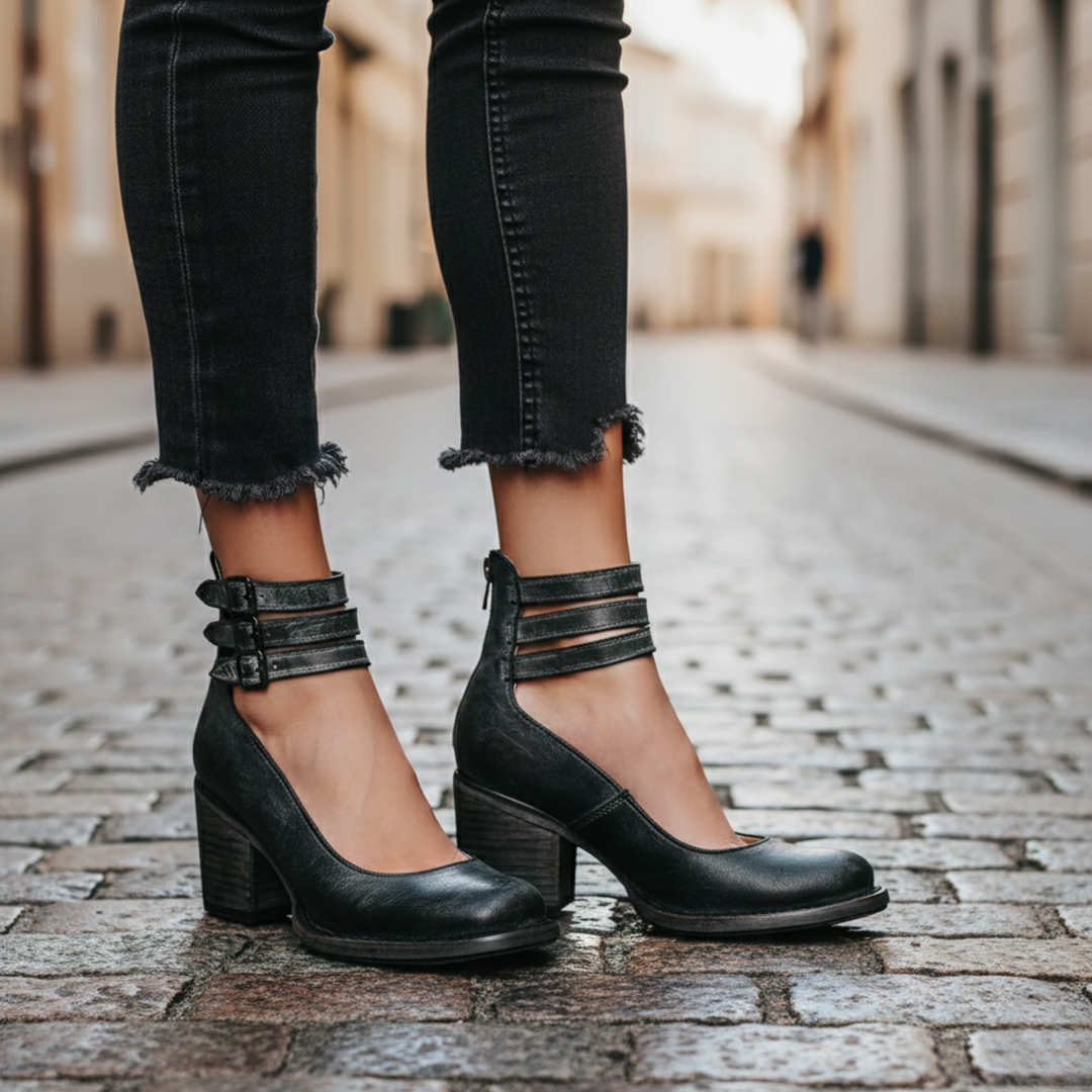 Ankle Boots Block Heel Buckle Strap Women