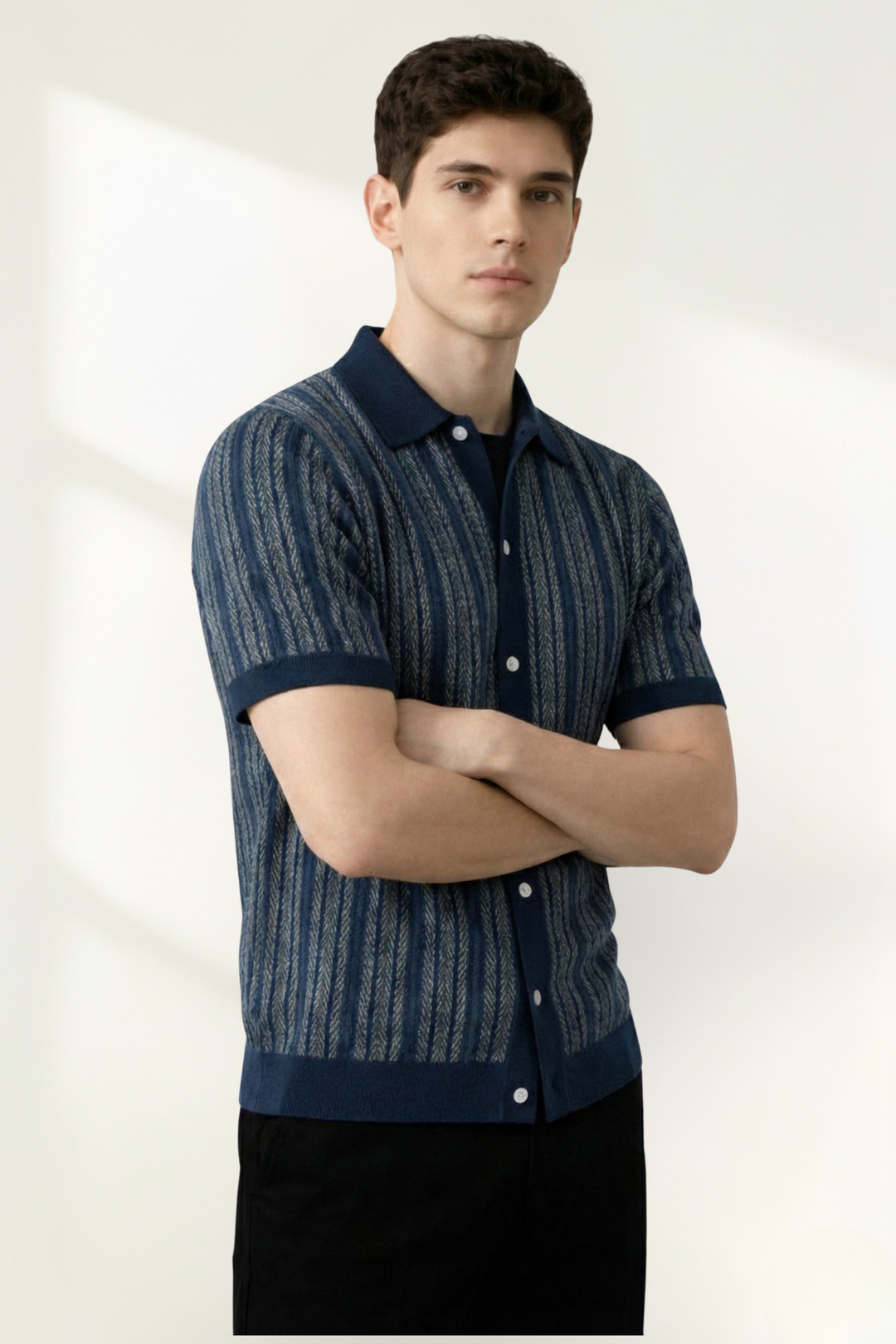 Men’s Knit Patterned Polo Shirt Short Sleeve