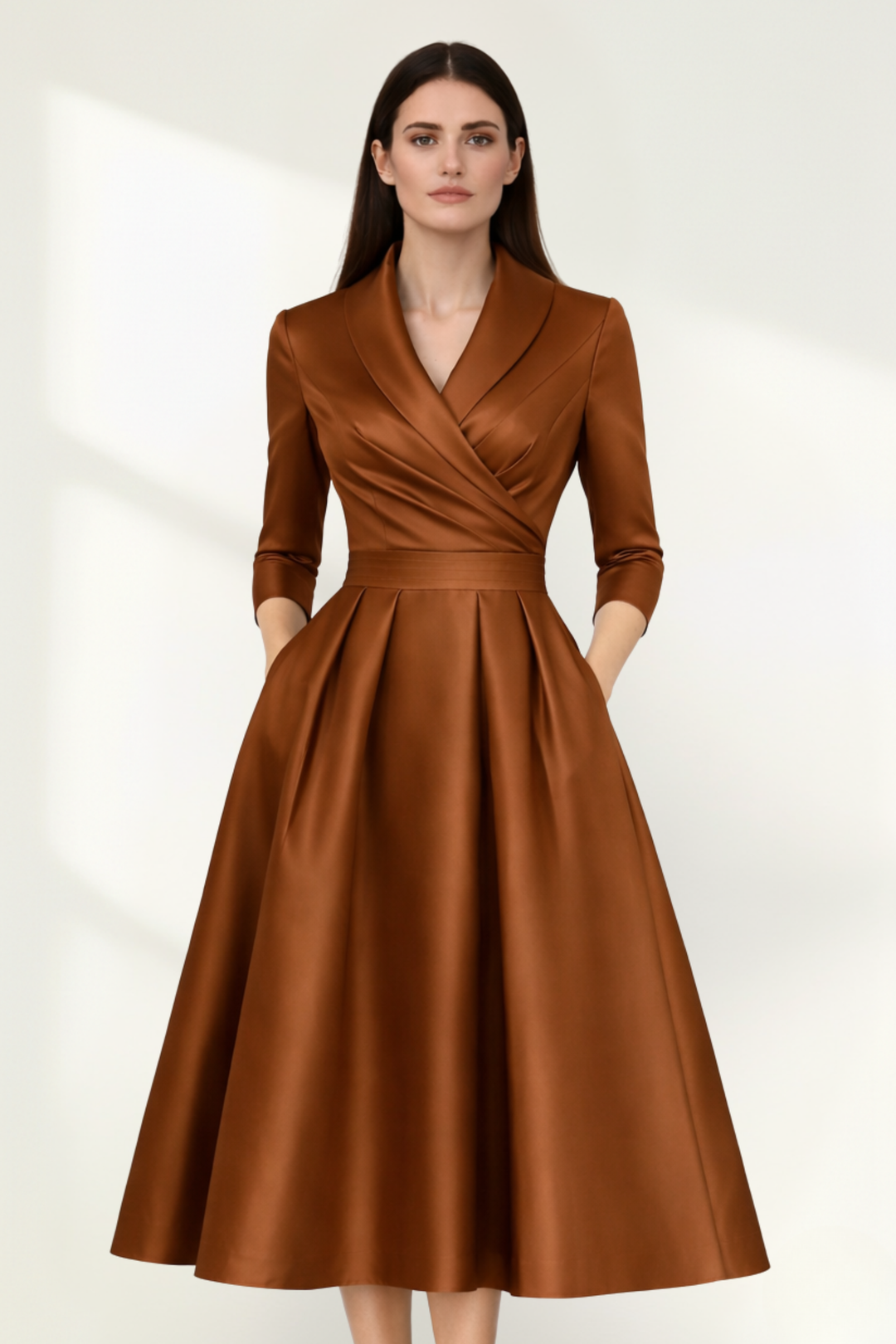 Women Satin Wrap Midi Dress