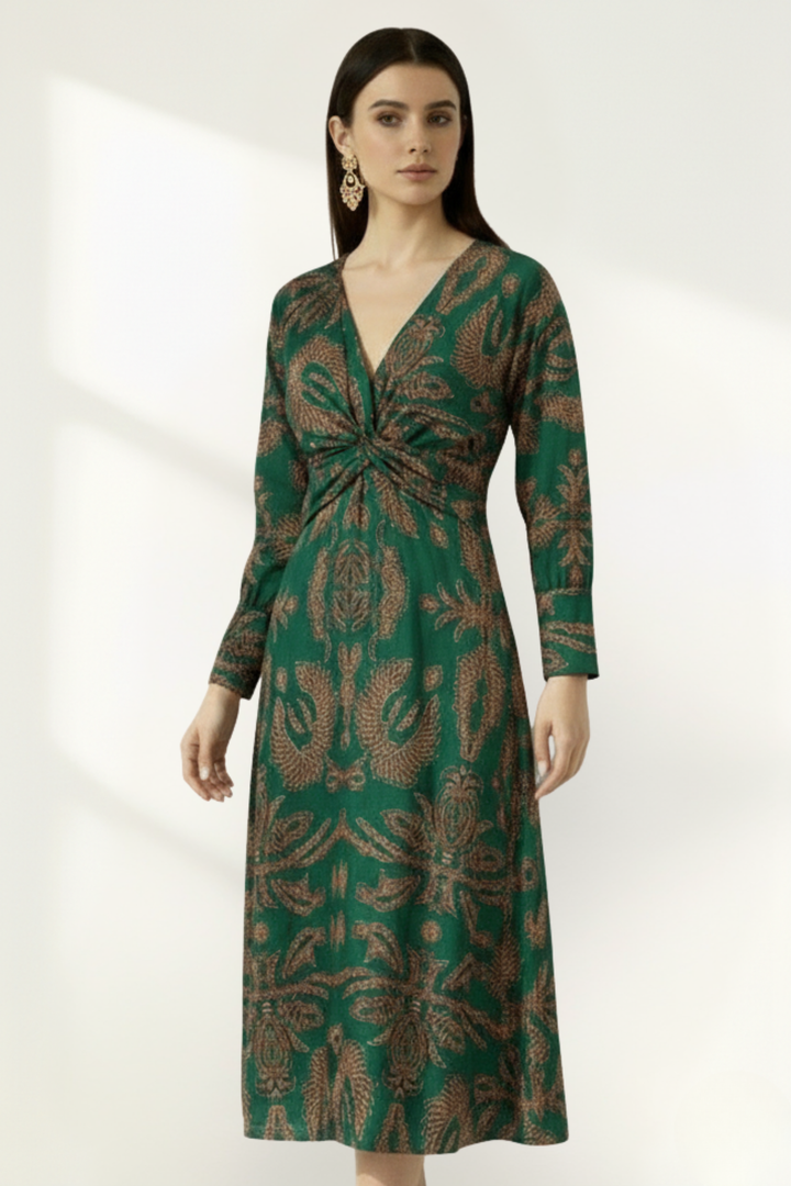 Women's Long Sleeve Printed Midi Dress