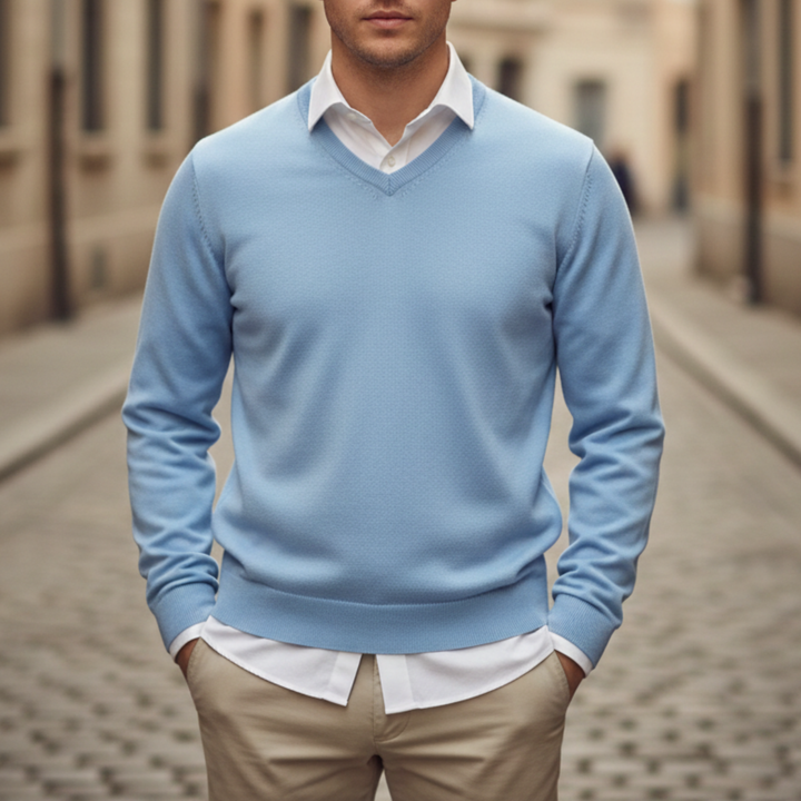 V Neck Sweater Long Sleeve Knit Pullover Men