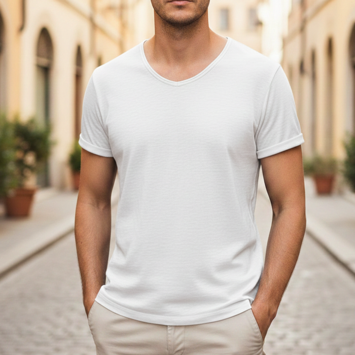 T Shirt V Neck Short Sleeve Men Casual