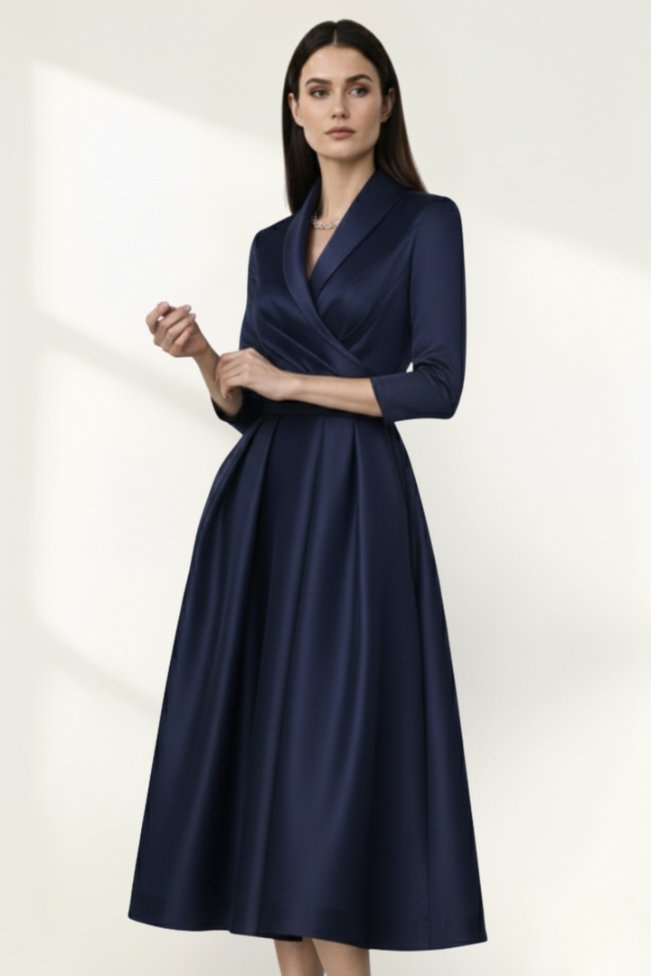 Women Satin Wrap Midi Dress