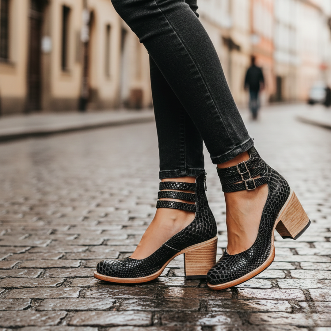 Ankle Boots Block Heel Buckle Strap Women