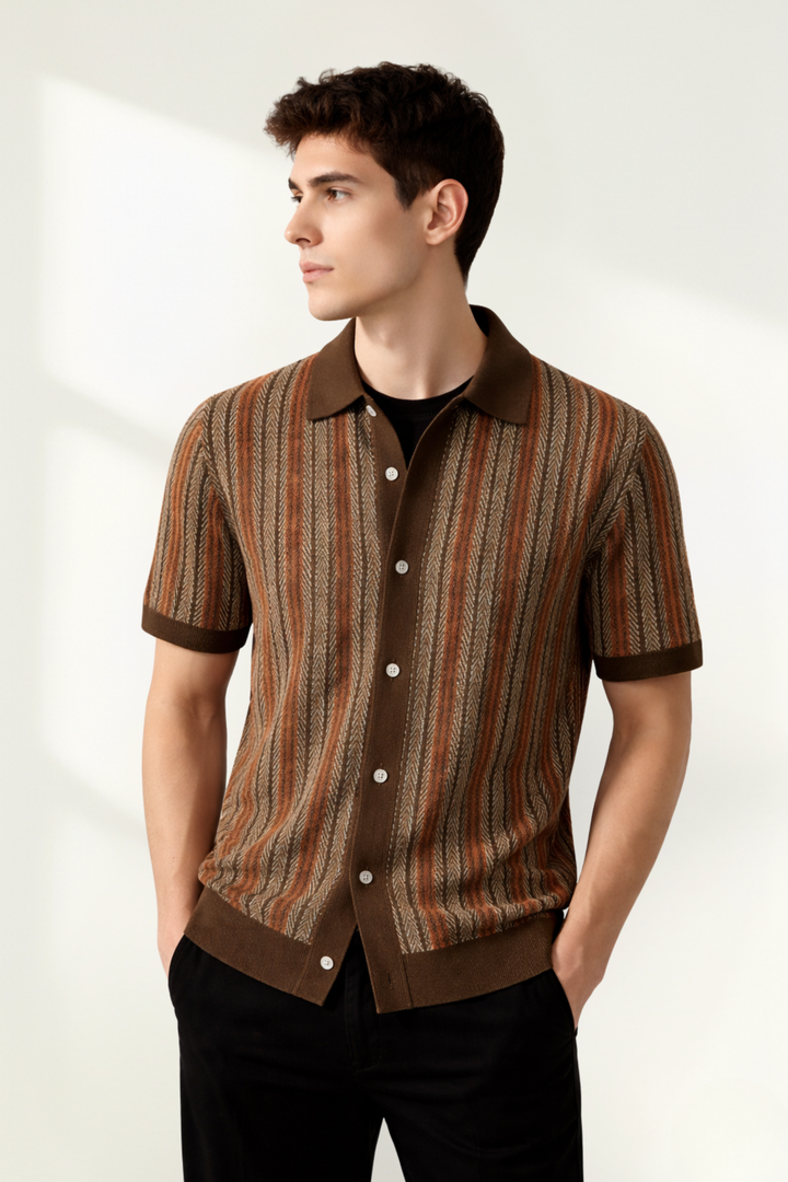 Men’s Knit Patterned Polo Shirt Short Sleeve