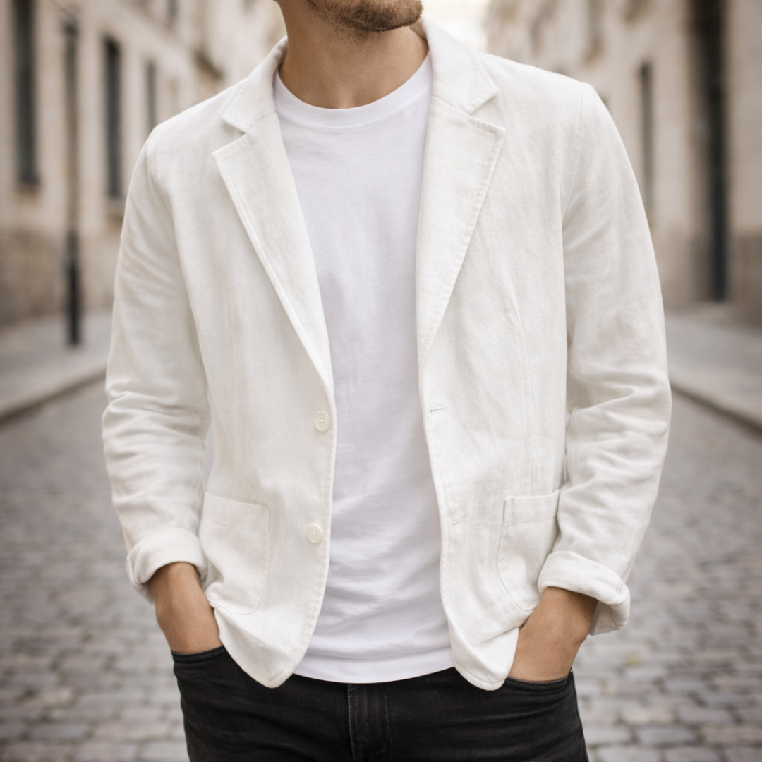 Linen Blazer Lightweight Two Button Casual Jacket Men