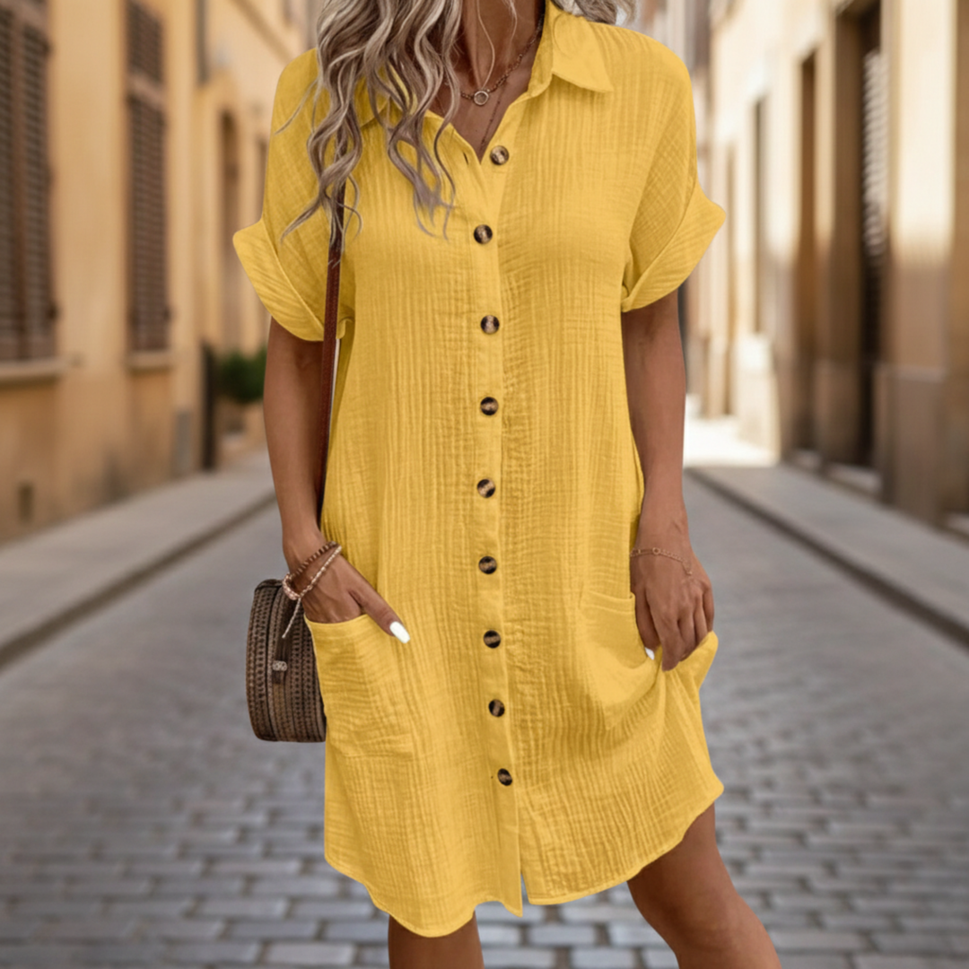 Casual Button-Down Shirt Dress with Pockets