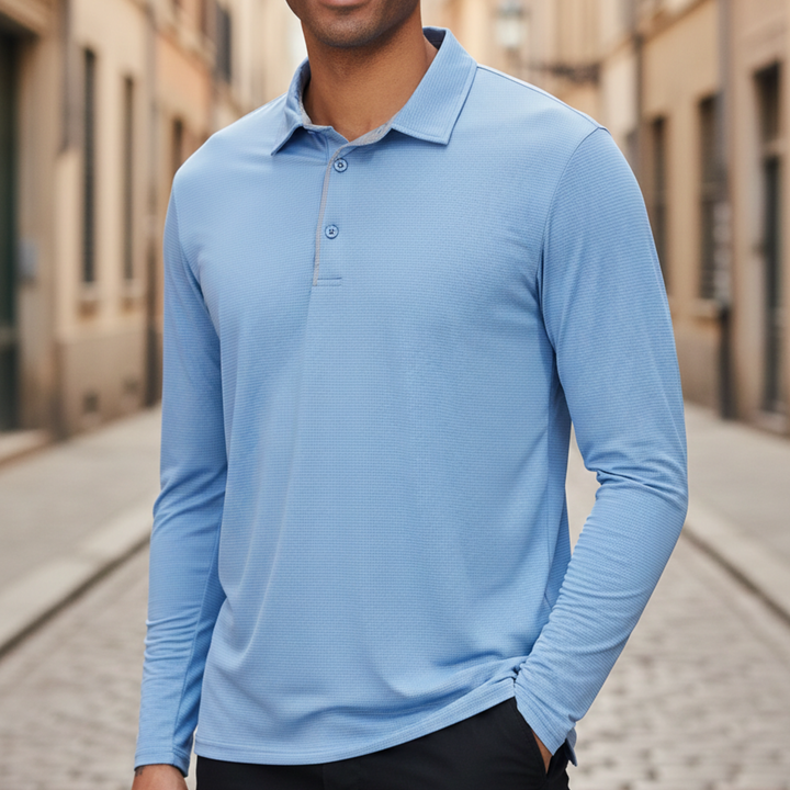 Mens Long Sleeve Polo Shirt Lightweight Athletic Fit