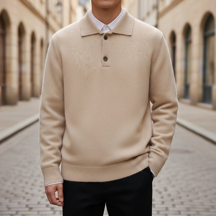 Cashmere Polo Shirt Long Sleeve Knit Men