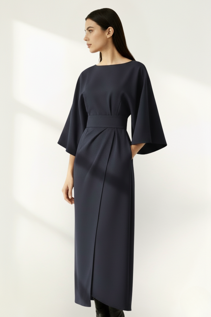 Women’s Long Sleeve Belted Midi Dress