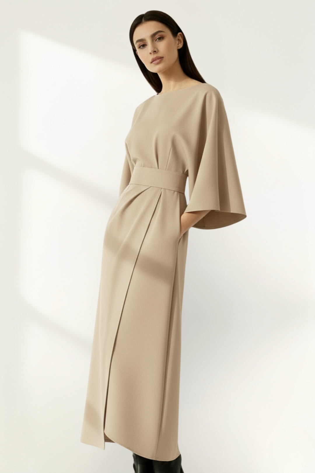 Women’s Long Sleeve Belted Midi Dress