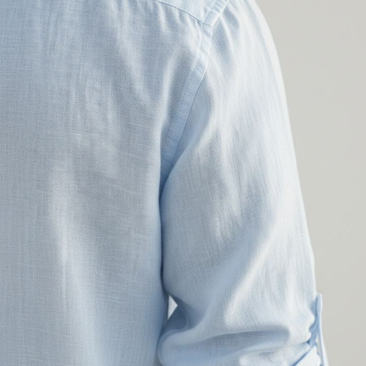 Men Shirt Mandarin Collar Button Front Long Sleeve