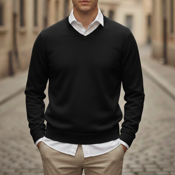 V Neck Sweater Long Sleeve Knit Pullover Men