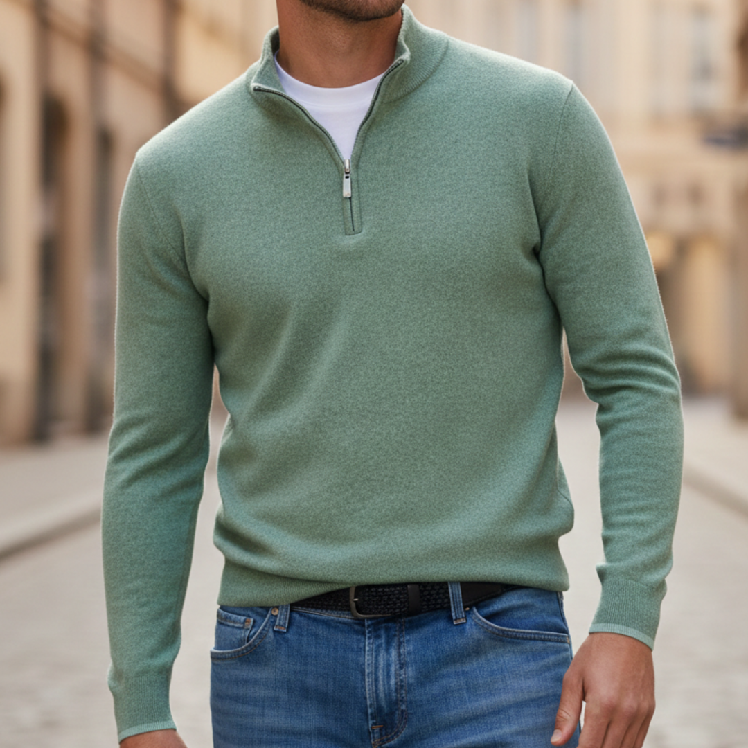 Half Zip Sweater Long Sleeve Knit Pullover Men