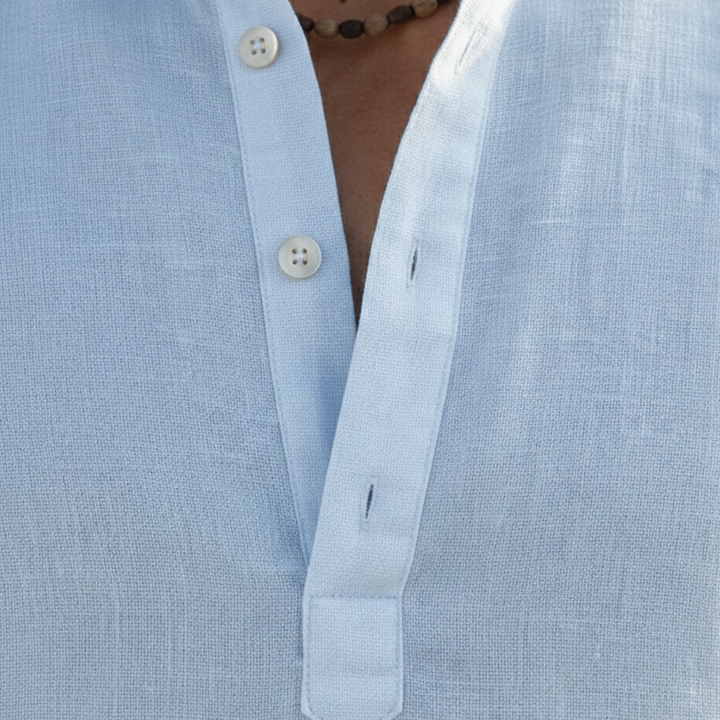 Men Shirt Mandarin Collar Button Front Long Sleeve