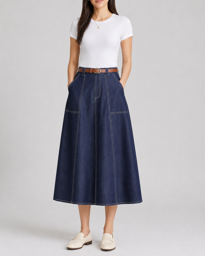 Miralette | Women's Pleated A-Line Denim Skirt