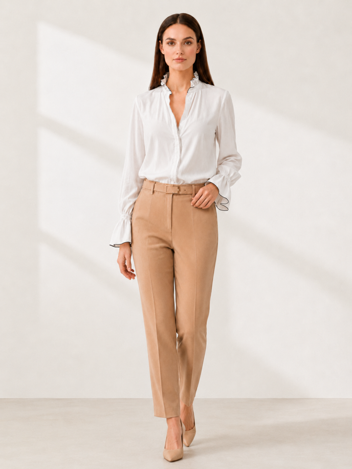 Women’s White Long-Sleeve Zip-Front Blouse