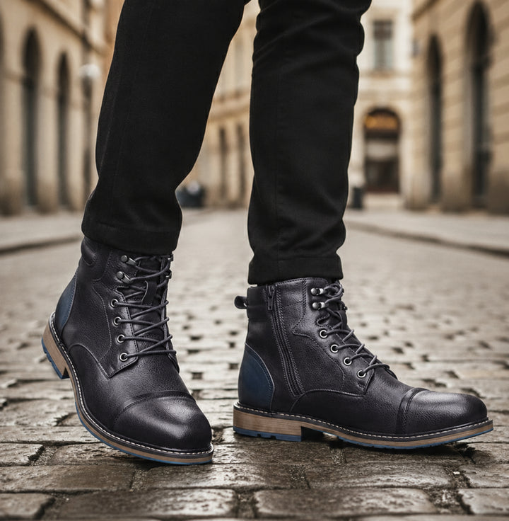 Mens orthopedic leather boots lace up ankle