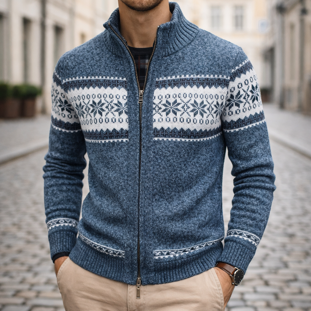 Veste d'hiver tricotée pour homme avec fermeture éclair devant