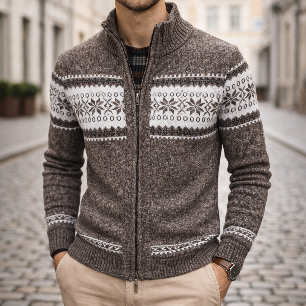 Veste d'hiver tricotée pour homme avec fermeture éclair devant