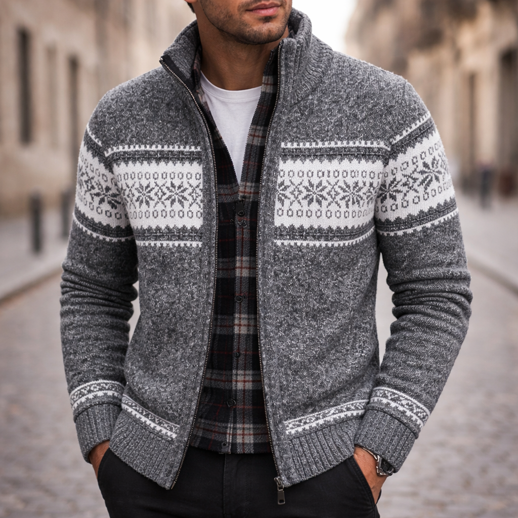 Veste d'hiver tricotée pour homme avec fermeture éclair devant