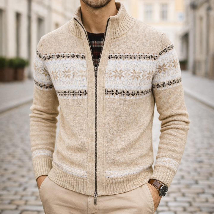 Veste d'hiver tricotée pour homme avec fermeture éclair devant