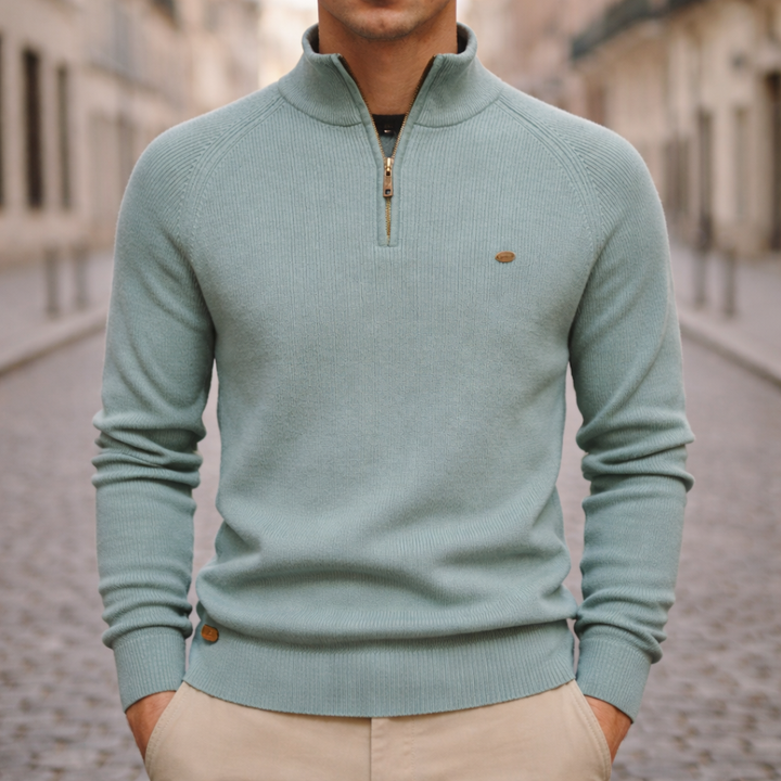 Men’s Half-Zip Ribbed Knit Sweater Slim Fit