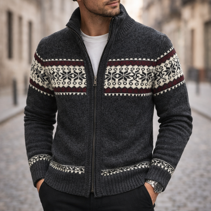 Veste d'hiver tricotée pour homme avec fermeture éclair devant