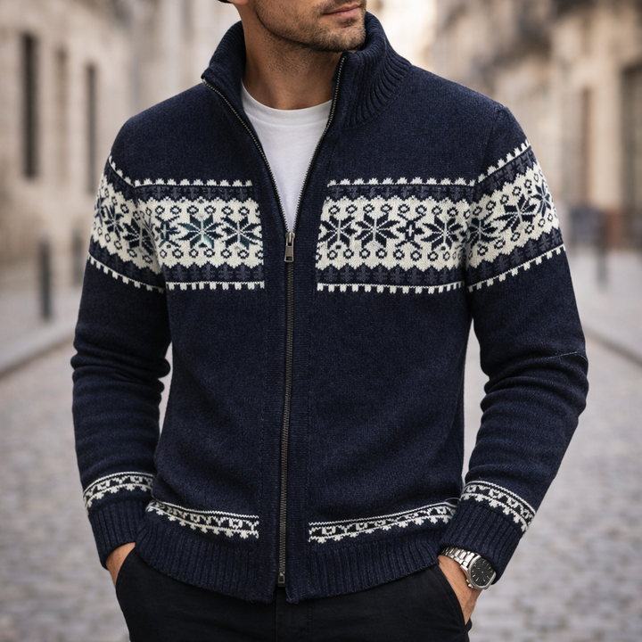 Veste d'hiver tricotée pour homme avec fermeture éclair devant