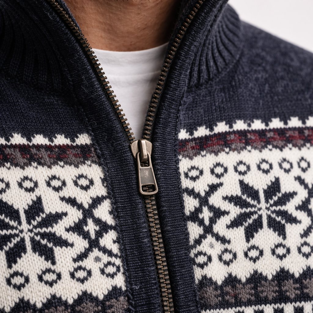 Veste d'hiver tricotée pour homme avec fermeture éclair devant