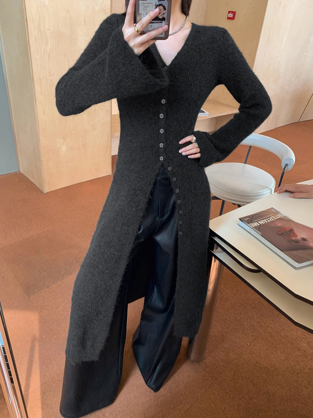 Stacking V-Neck Split Breasted Sweater Dress Angle