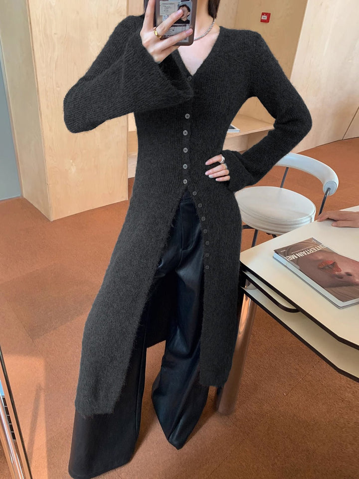 Stacking V-Neck Split Breasted Sweater Dress Angle