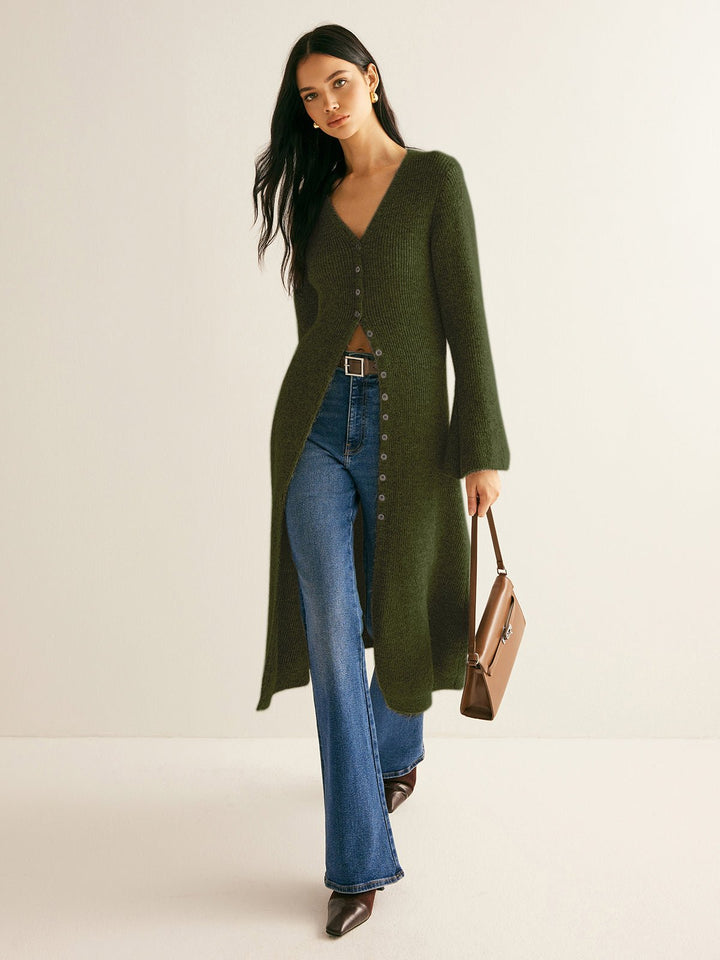 Stacking V-Neck Split Breasted Sweater Dress View 11
