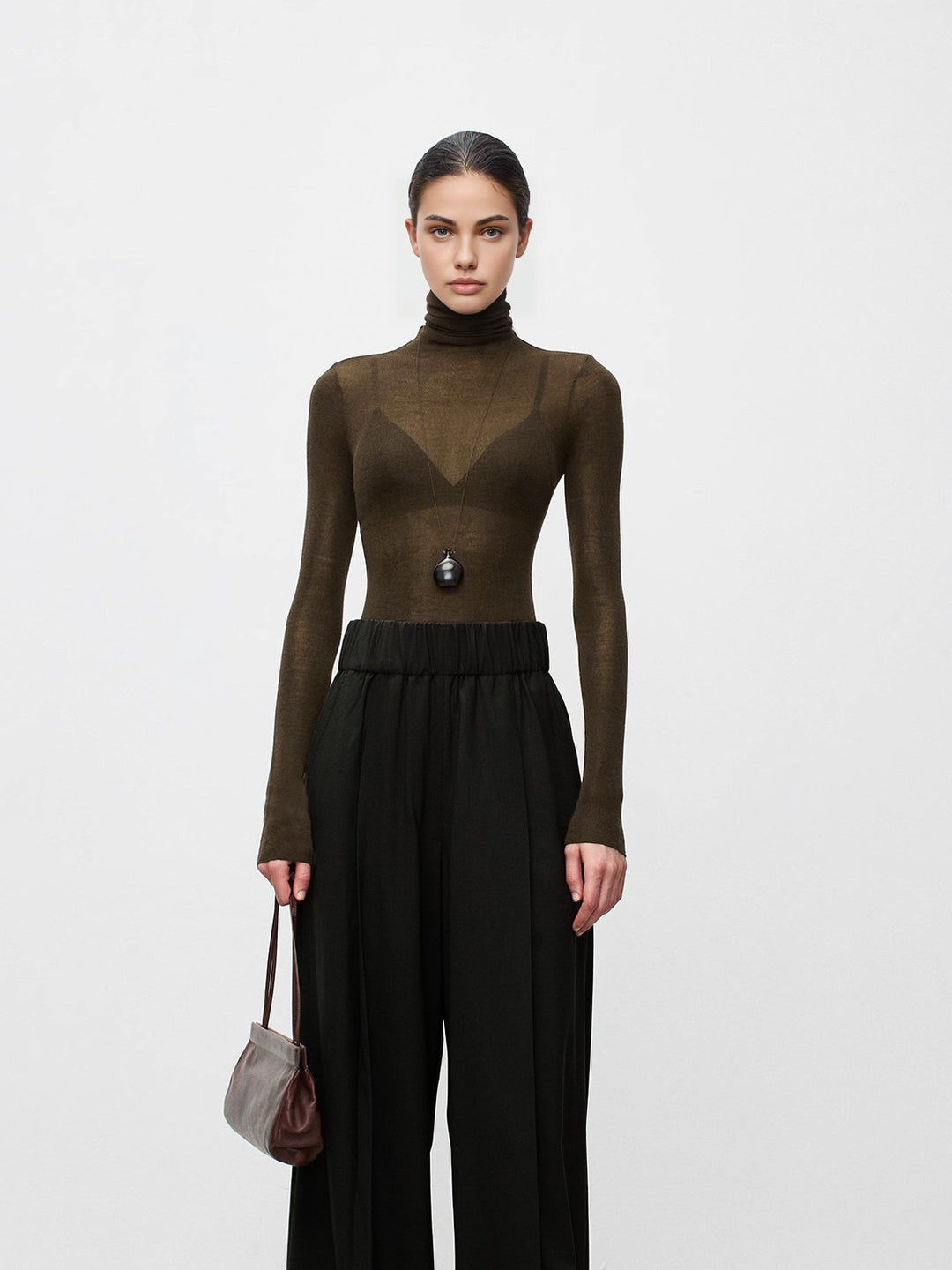 Wool-Blend Turtleneck Sheer Sweater Back